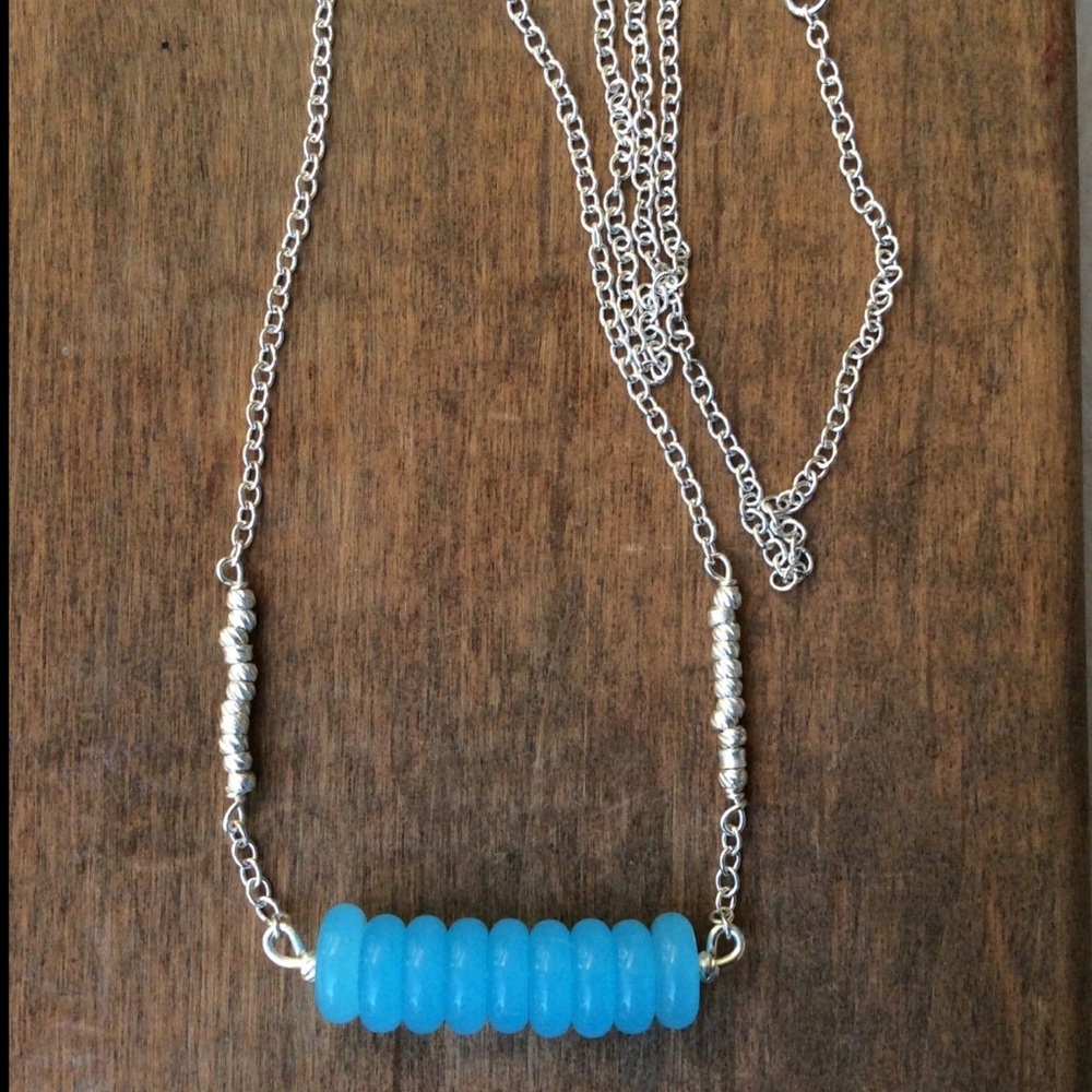 Blue Jade Silver 925 Necklace NEW